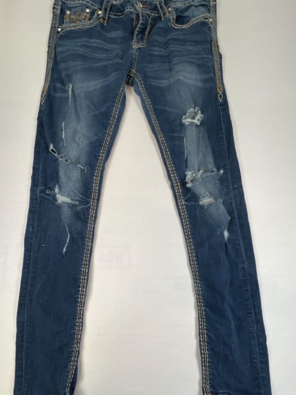 Rock Revival Boris Womens Size 30 Skinny Jeans Blue Denim Embroidered Pockets